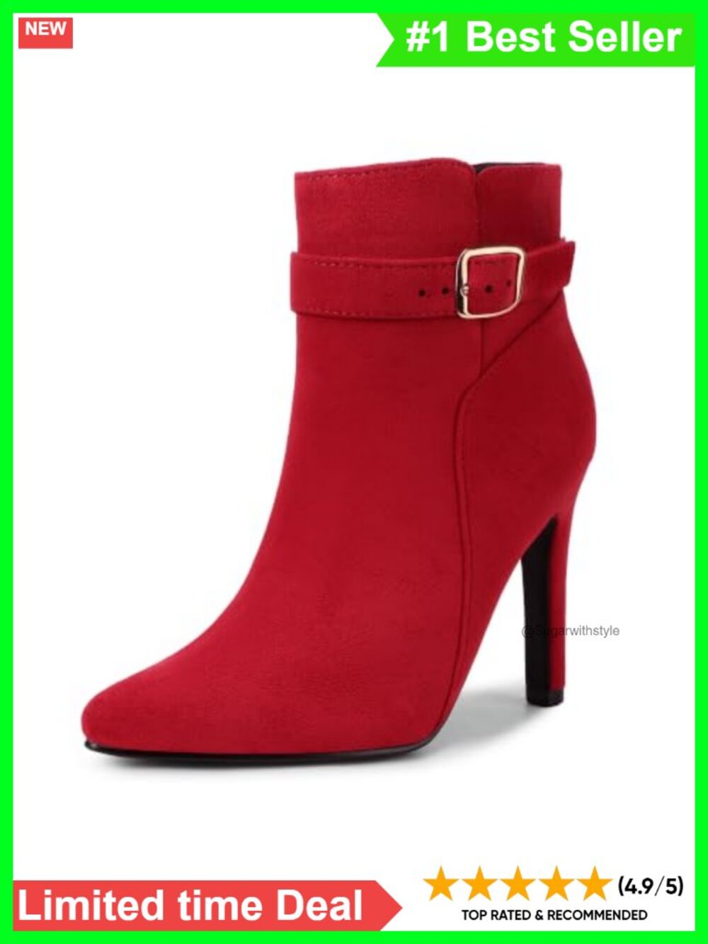 IDIFU Pointed Toe Stiletto High Heels Ankle Booties Buckle Zip